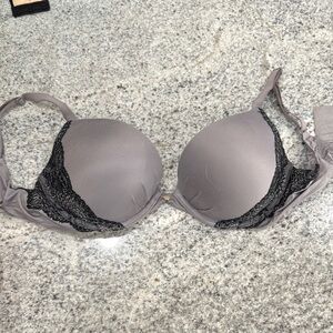 Elegant Gray Lace Trim Bra